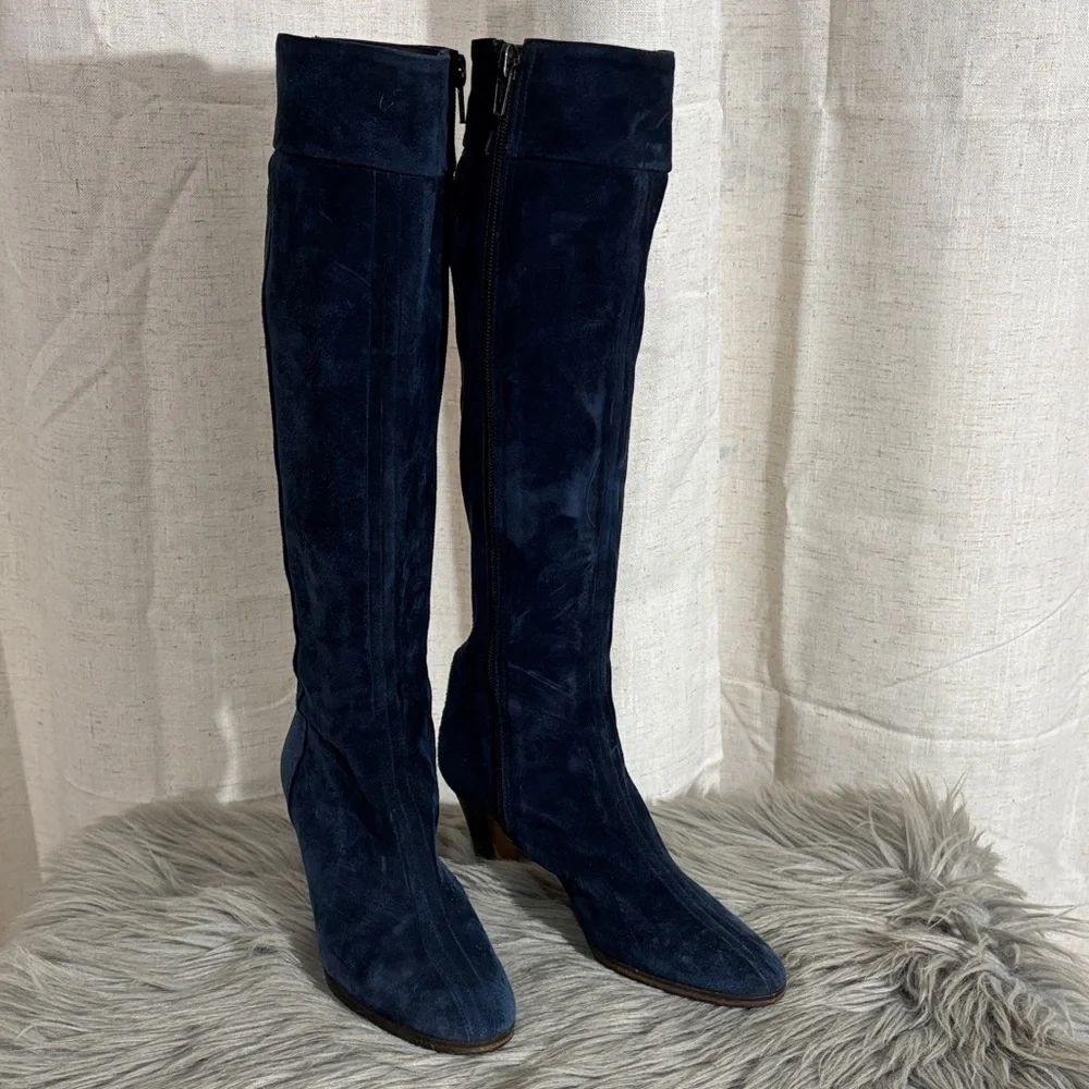 Vintage 70s Blue Suede Knee-High Women’s Boots